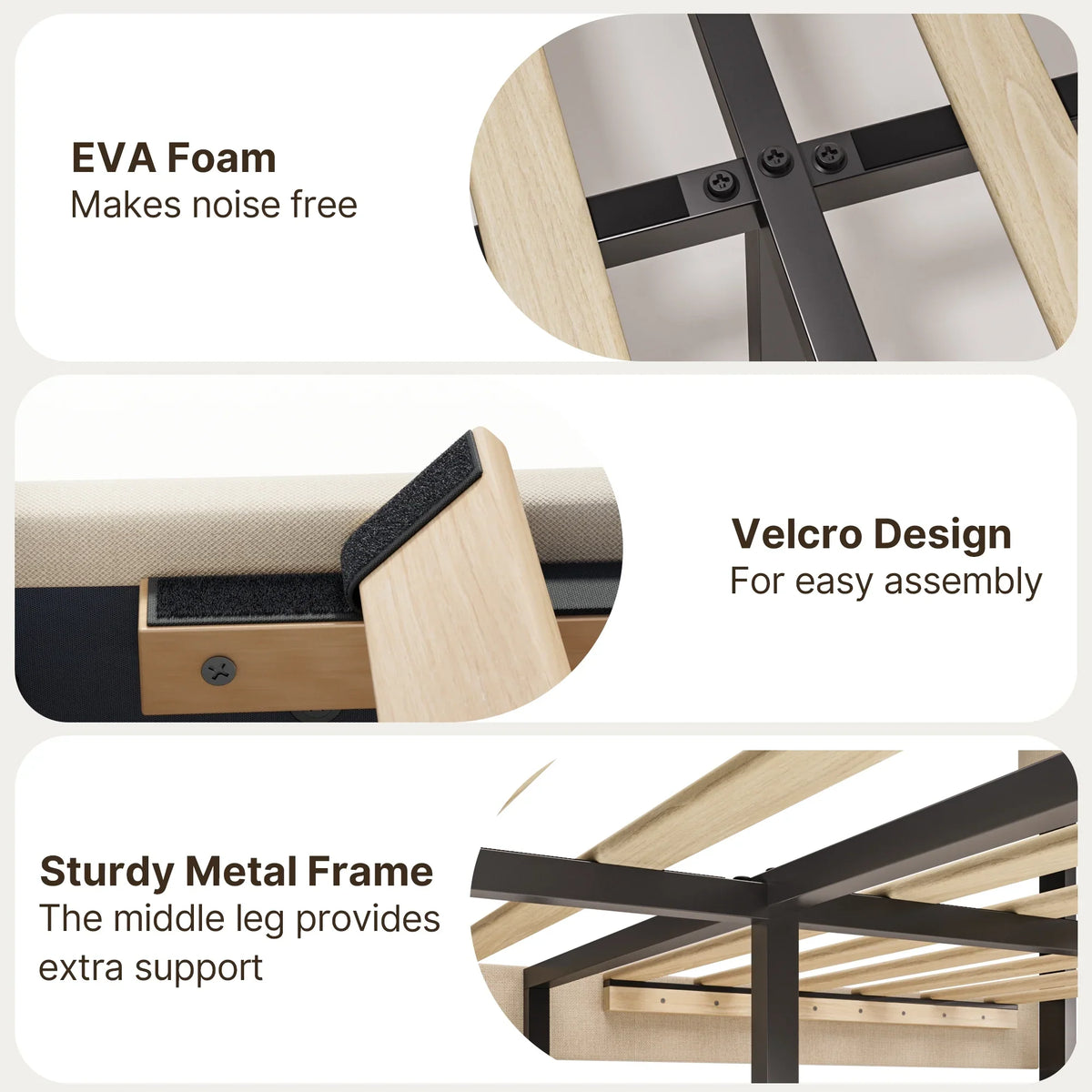 Lofka Queen Bed Frame with Headboard, Upholstered Platform Bed with Headboard, No Box Spring Needed/Easy Assembly, Beige