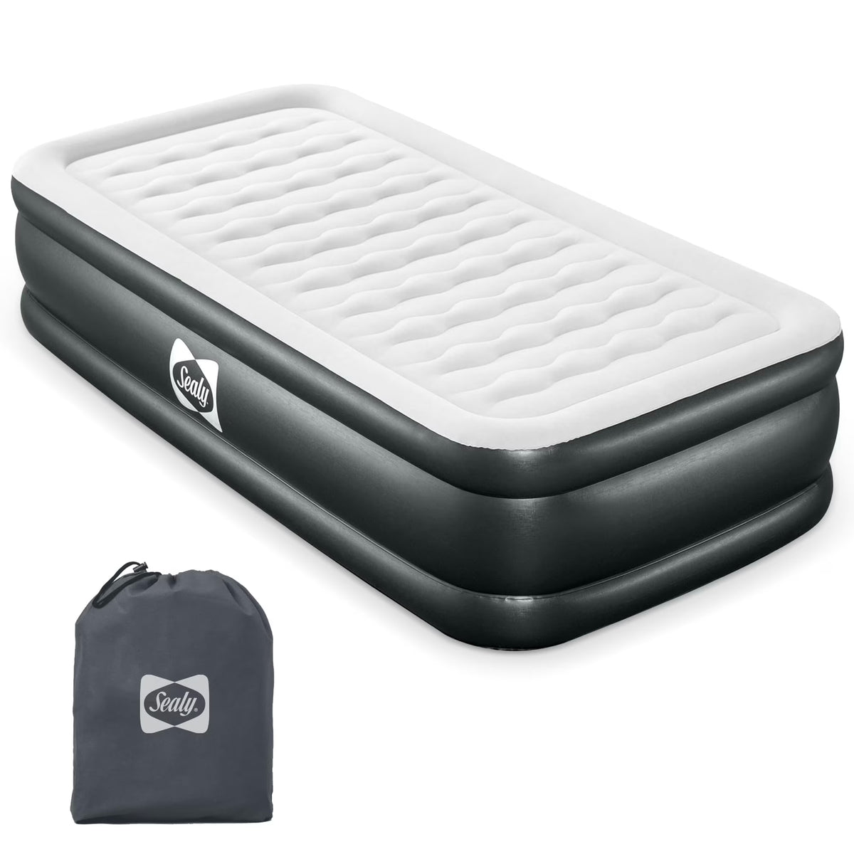 Tritech 18" Inflatable Air Mattress Bed with Built-in Pump, Storage Bag, and Repair Patch, for Indoor and Outdoor Use, Twin