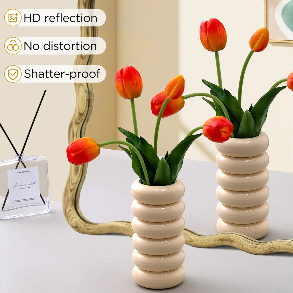 TEWLOSS Wavy Mirrors Wall Mirror, 30"x20" Bathroom Mirror Wood Framed, White