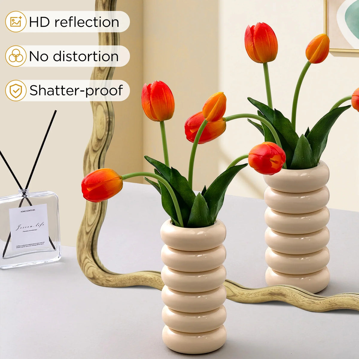 TEWLOSS Wavy Mirrors Wall Mirror, 30"x20" Bathroom Mirror Wood Framed, White