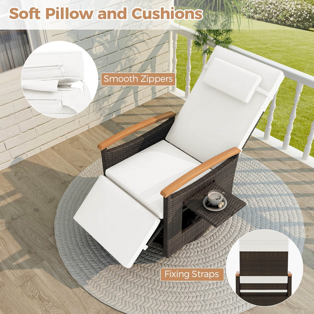 Costway Outdoor 360" Swivel Rattan Recliner Chair Patio Wicker Chaise Lounge Chair Beige