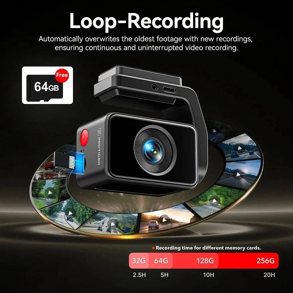 REDTIGER A4 Dash Cam Front and Rear, 4K Car Dash Camera with GPS& 5G Wifi, Touch Screen, 64GB Card, Voice Control Dashcam, Super Night Vision, Front and Rear Dash Cam with G-Sensor