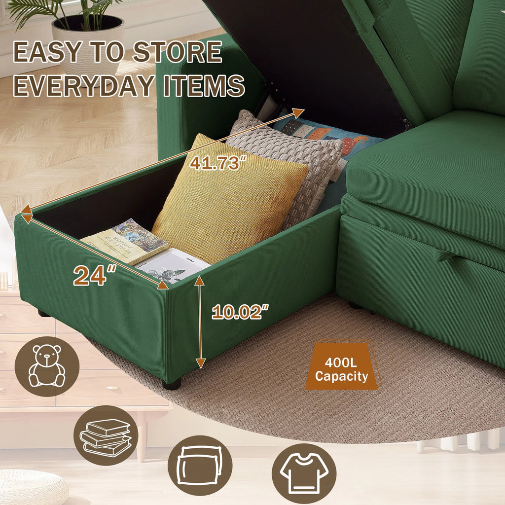 Pingliang Home Pull Out Sleeper Sofa Bed Sectional Sofa with Storage Chaise,L Shaped Sectionals Couches with Side Pockets,Modern Linen Reversible Sofa Couch for Living Room Apartment Office Studio