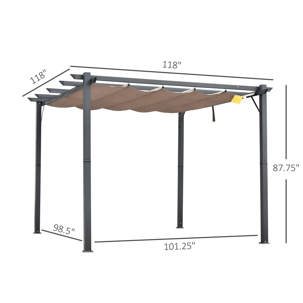 Outsunny 10' x 10' Pergola with Retractable Shade Canopy, Aluminum, Gray