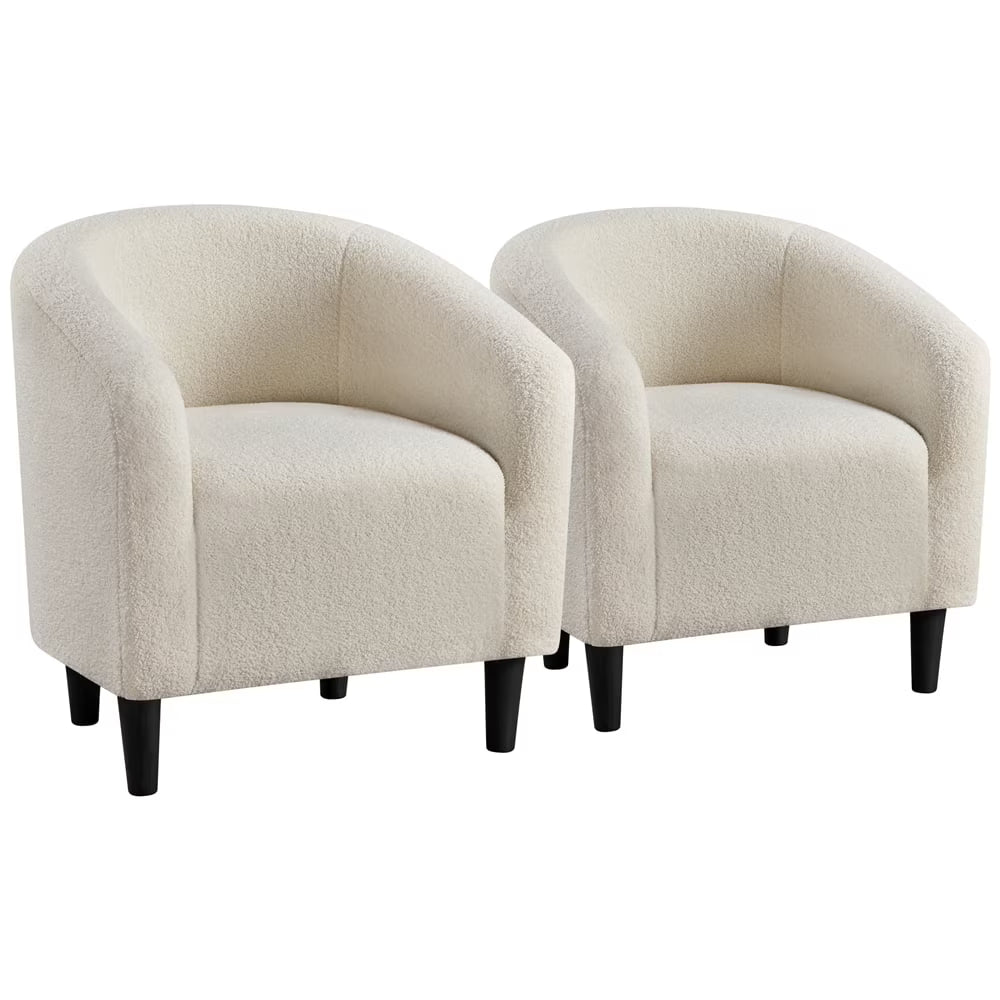 Topeakmart 2pcs Boucle Club Accent Chair for Livingroom, Ivory