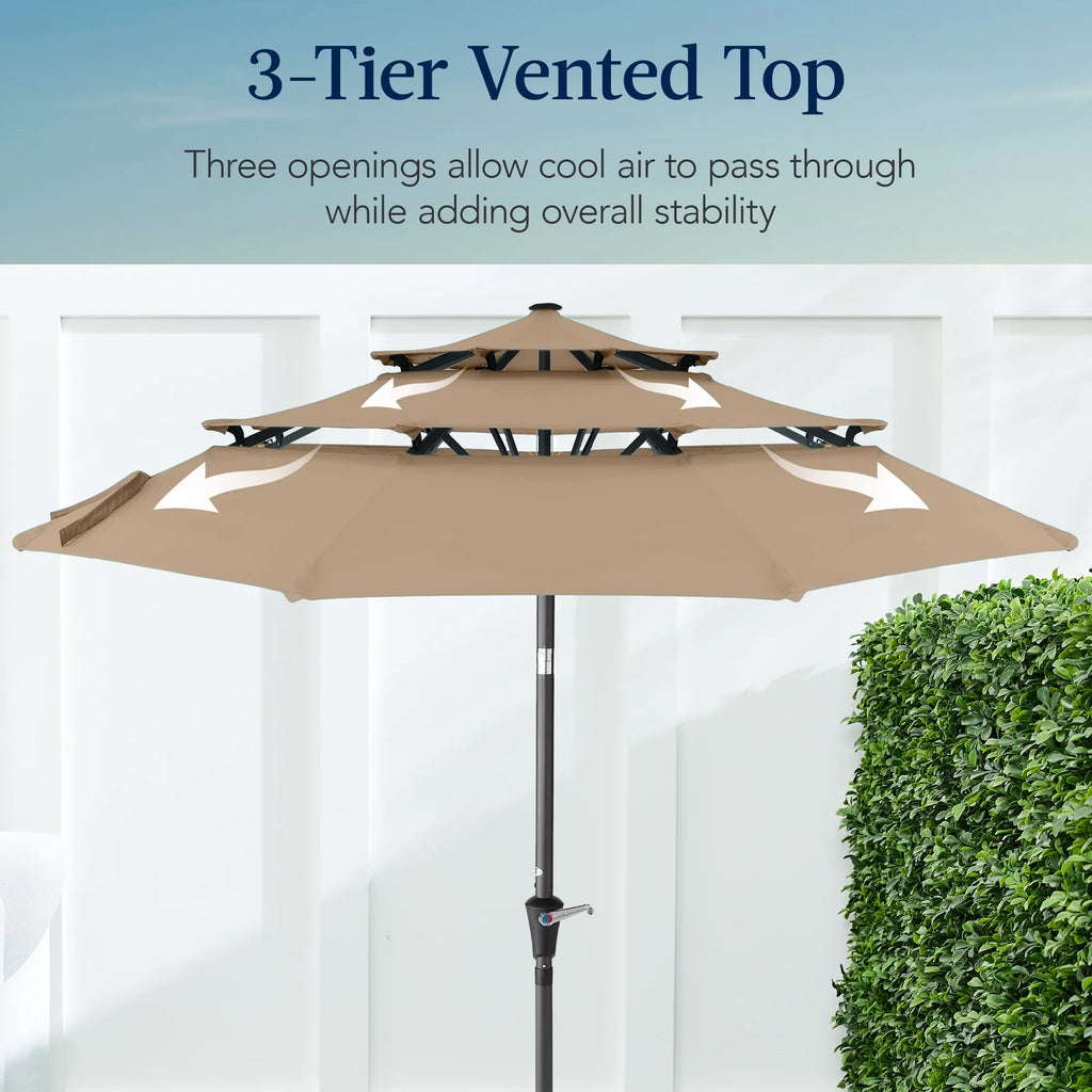 Best Choice Products 10ft 3-Tier Patio Umbrella, Market Sun Shade w/ Tilt Adjustment, Easy Crank - Red