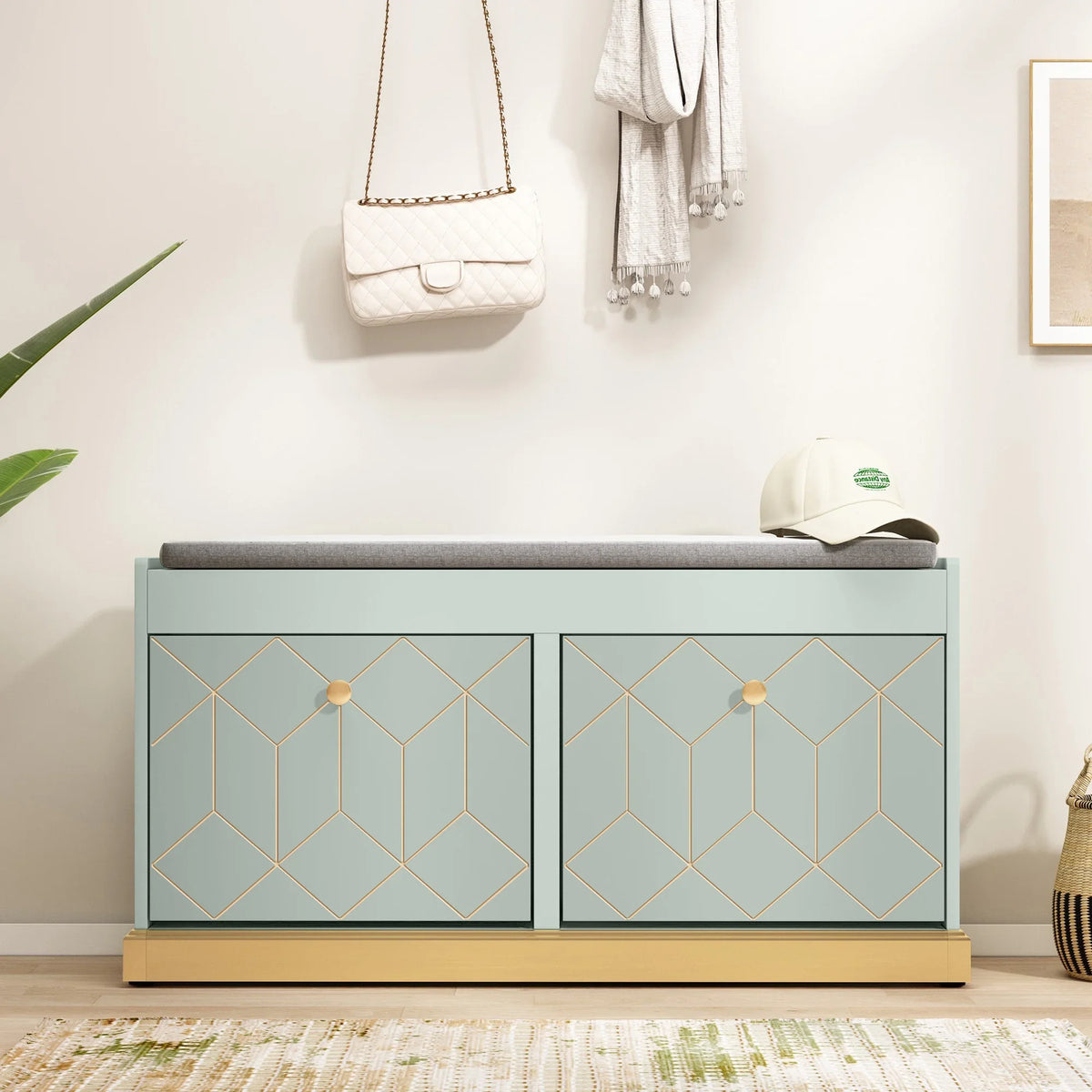 HLR White Shoe Cabinet, Shoe Cabinet with 2 Drawers Shoe Storage, Entryway Bench with Padded Seat