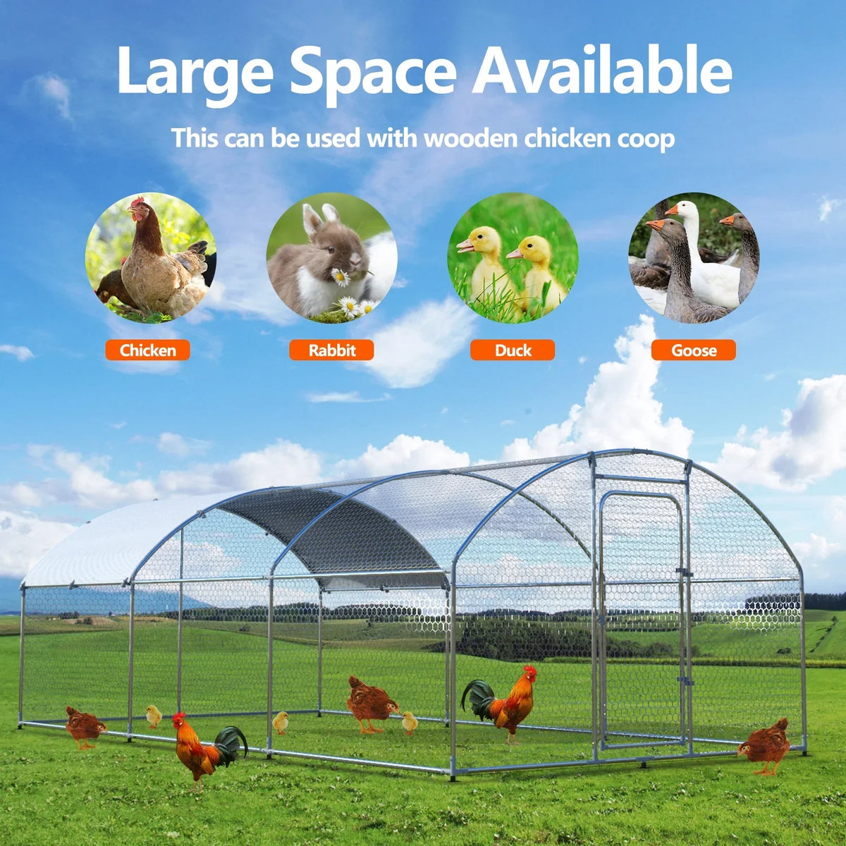 Large Metal Chicken Coop Chicken Run,Chicken Pen with Water-Resident and Anti-UV Cover,Duck Rabbit House Outdoor(10" W x 13" L x 6.5" H)
