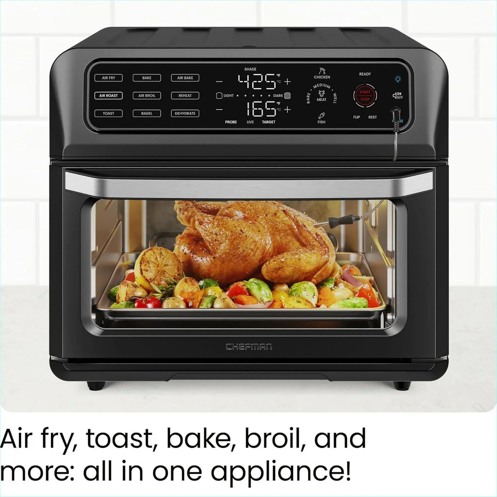 Chefman 12-in-1 Air Fryer Oven Combo w/ Probe Thermometer, 20 Qt Capacity - Black Stainless Steel, New