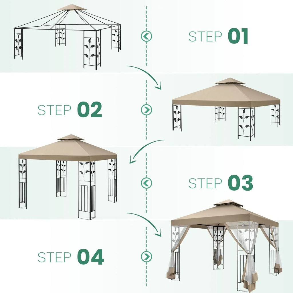 COBIZI 10' x 13' Pop Up Gazebo, Screened Patio Gazebo, Outdoor Steel Double Roof Canopy Tent, Metal Frame Canopy with Mosquito Netting, Sunshade for Garden, Lawns, Gray