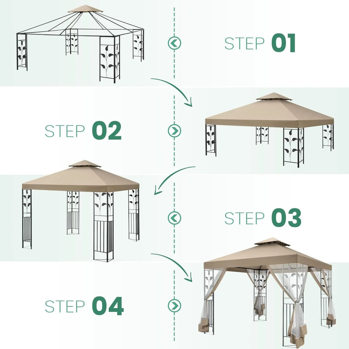 COBIZI 10' x 13' Pop Up Gazebo, Screened Patio Gazebo, Outdoor Steel Double Roof Canopy Tent, Metal Frame Canopy with Mosquito Netting, Sunshade for Garden, Lawns, Gray