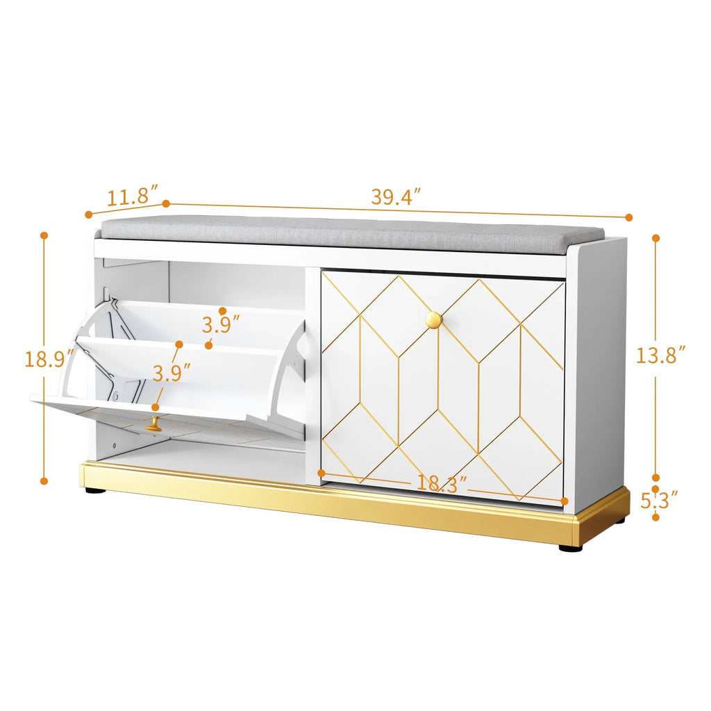 HLR White Shoe Cabinet, Shoe Cabinet with 2 Drawers Shoe Storage, Entryway Bench with Padded Seat
