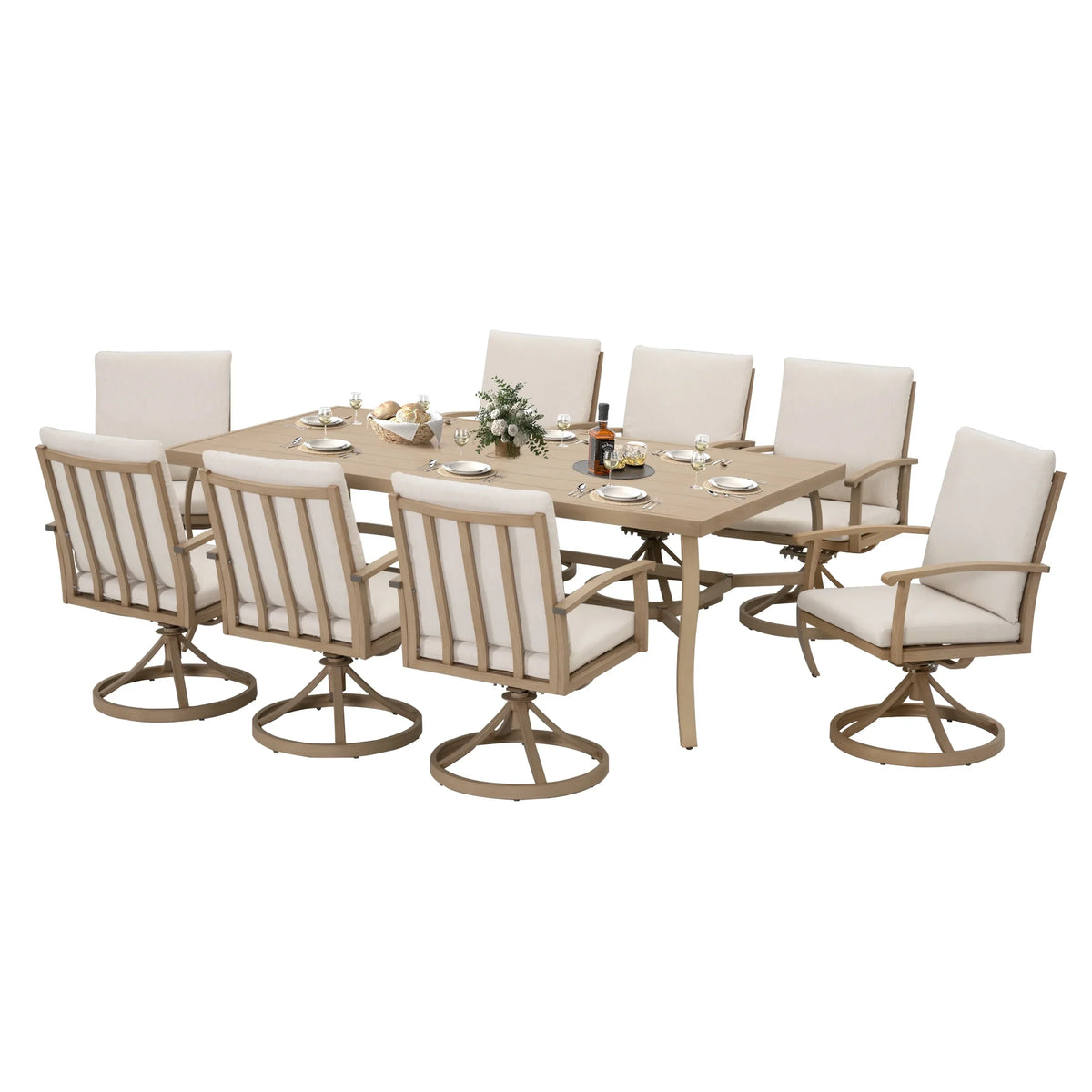 HAPPATIO 7 Piece Patio Dining Set, Aluminum Outdoor Dining Set for 6, Aluminum Dining Table and Chairs Set, Patio Dining Furniture with Aluminum Table, Chairs and Washable Cushions (Gray)