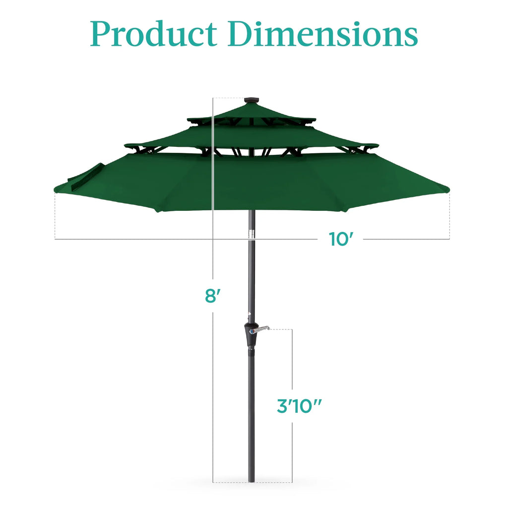 Best Choice Products 10ft 3-Tier Solar Patio Umbrella w/ 24 LED Lights, Tilt Adjustment, Easy Crank - Tan