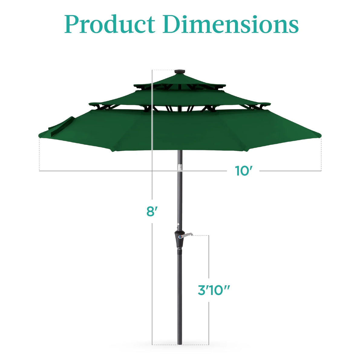Best Choice Products 10ft 3-Tier Solar Patio Umbrella w/ 24 LED Lights, Tilt Adjustment, Easy Crank - Tan