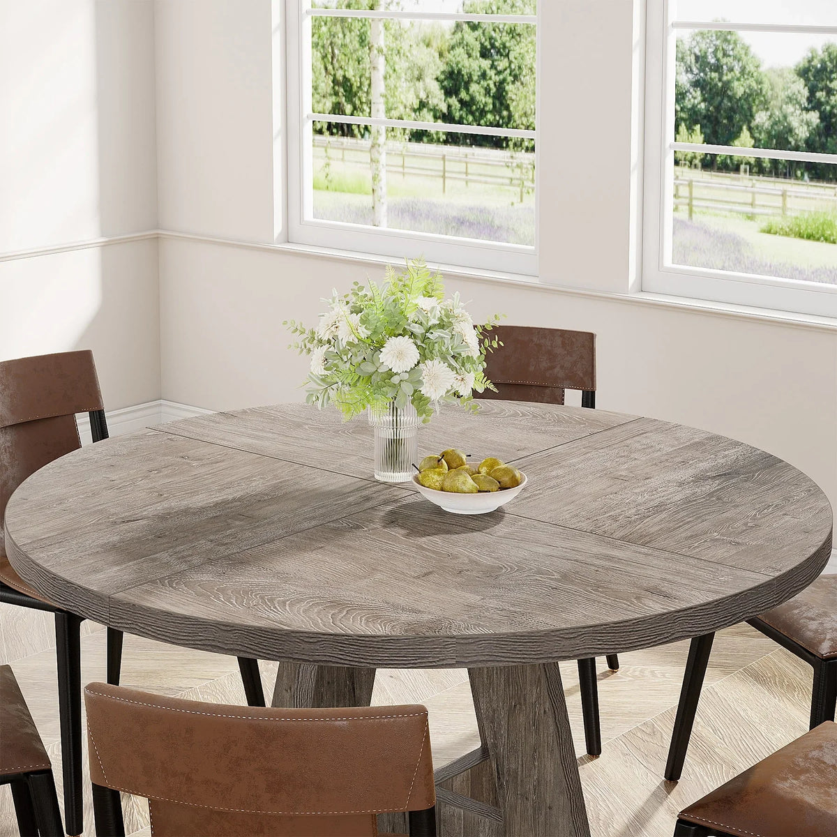 Round Dining Table for 4, 47 Inch Farmhouse Kitchen Table Small Dinner Table Vintage Grey