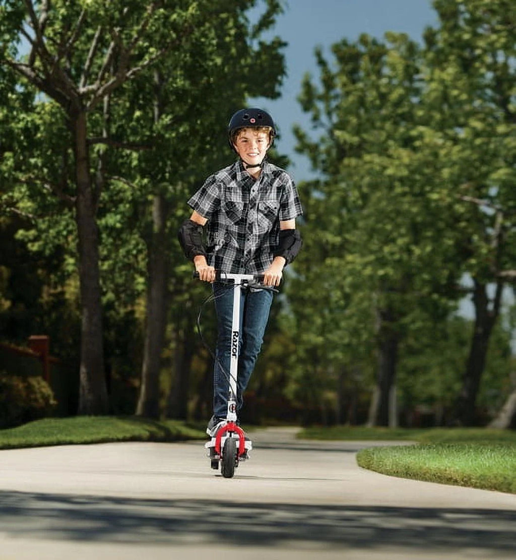 Razor E200 Electric Scooter - White/red. 200-Watt Motor. up to 12 mph. for Teen Ages 13+