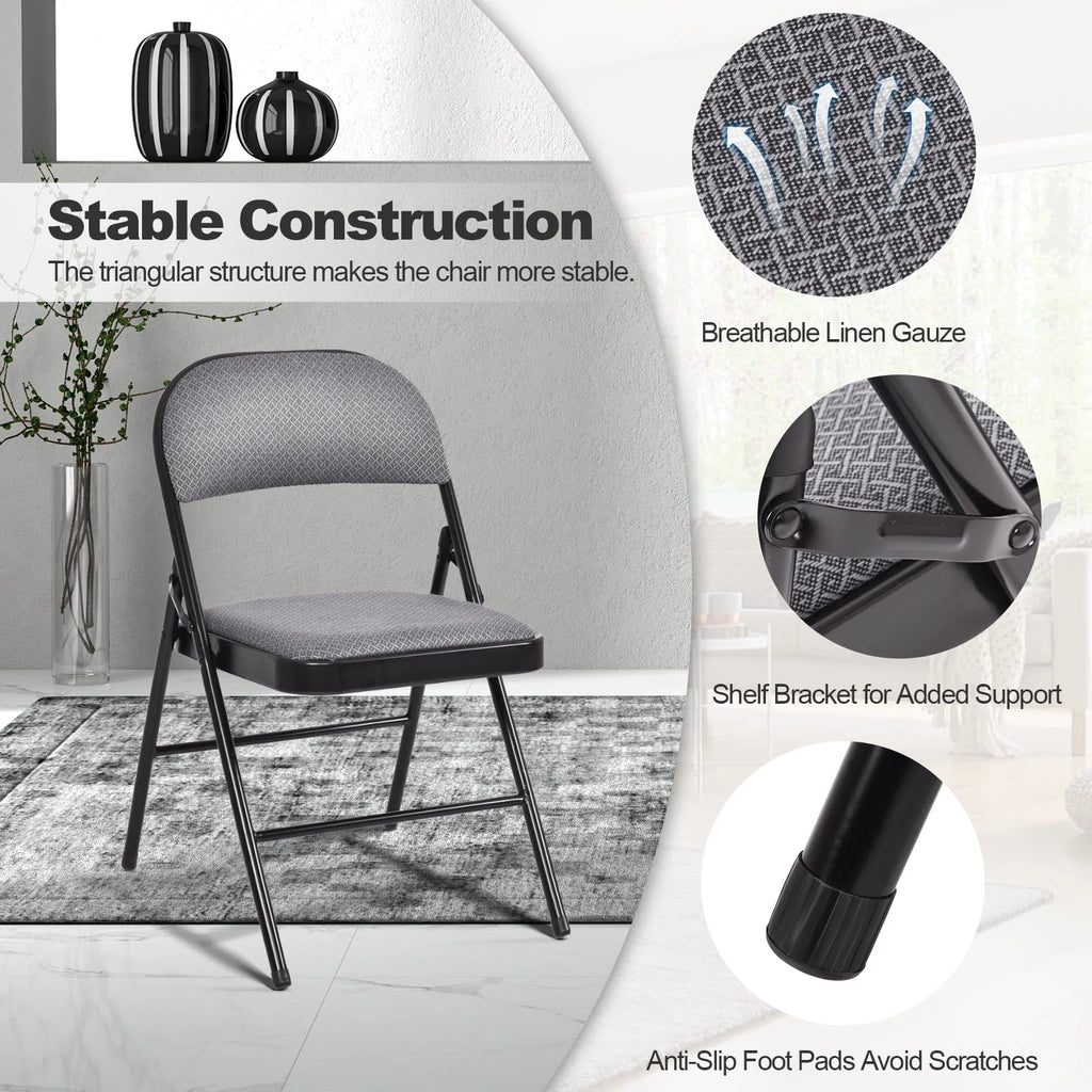 BLACK JAGUAR Fabric Padded Folding Chair Portable Dining Chairs Pack of 4