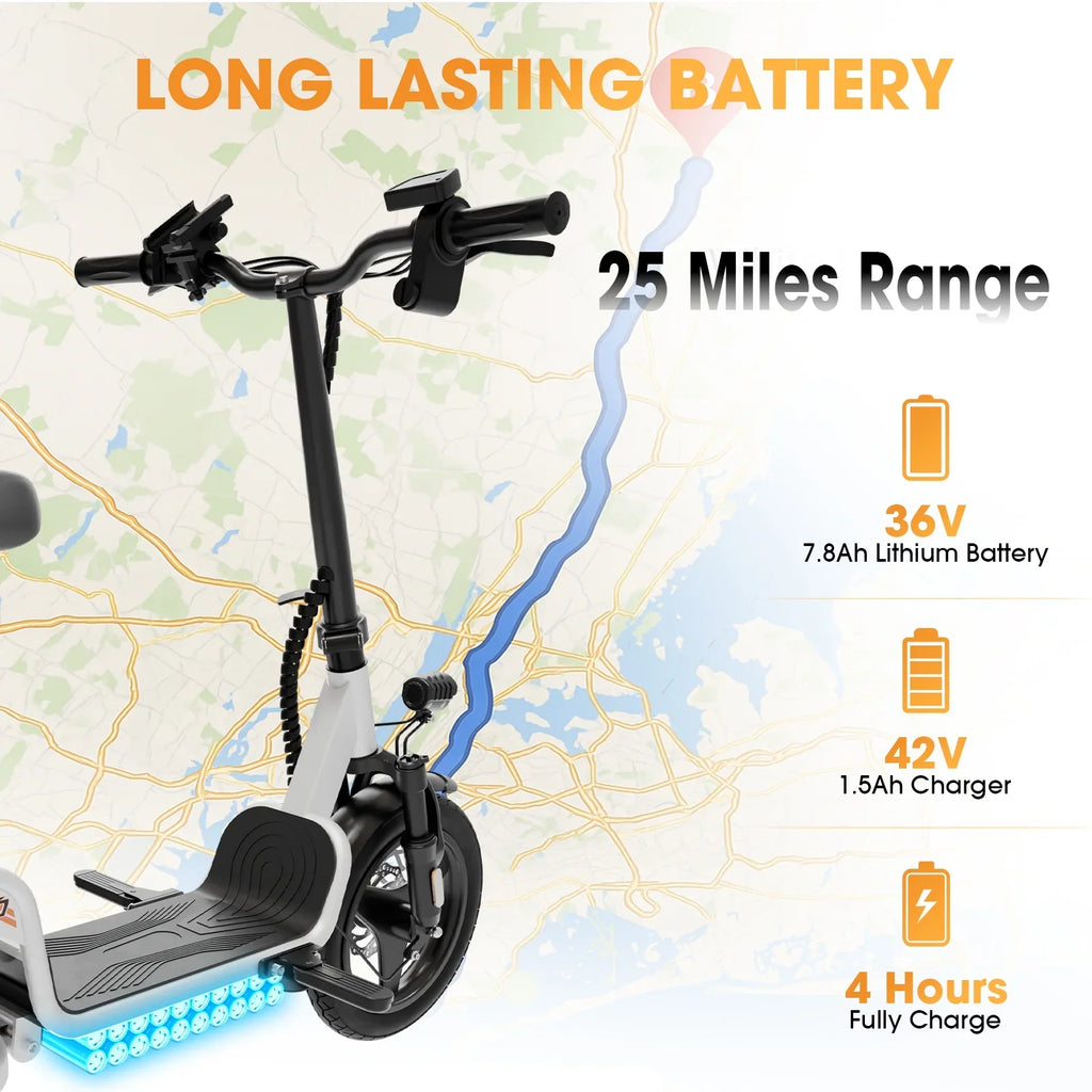 Skeri Electric Scooter with Seat for Adult and Basket, 14 Inch Tire Electric Scooter with Dual Shock Absorbers, 350W Motor with 25-Mile Range, Speed Up to 20 MPH (Gen 2.0)