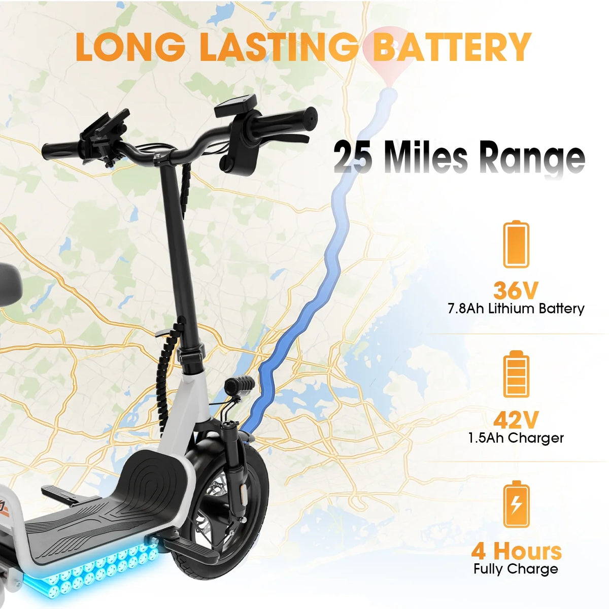 Skeri Electric Scooter with Seat for Adult and Basket, 14 Inch Tire Electric Scooter with Dual Shock Absorbers, 350W Motor with 25-Mile Range, Speed Up to 20 MPH (Gen 2.0)