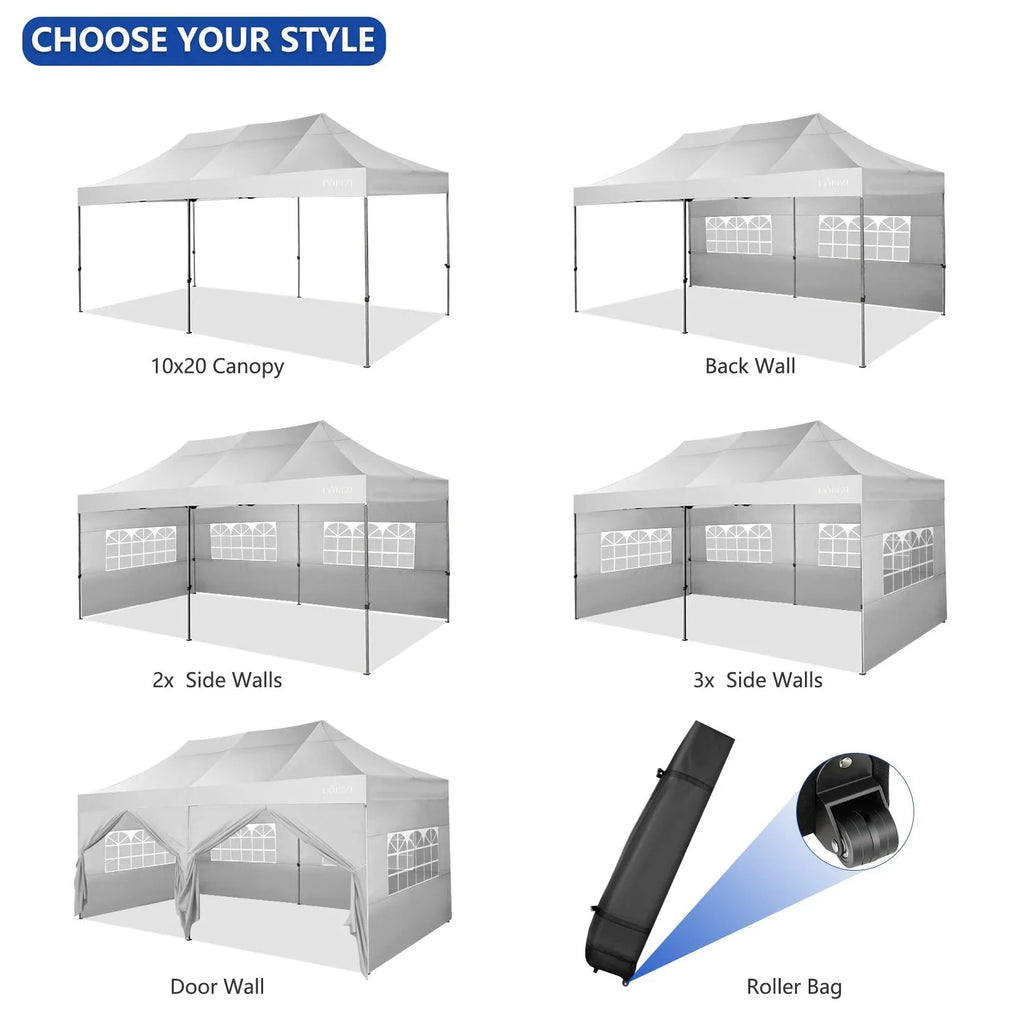 HOTEEL 10x20 Pop up Canopy with 6 Sidewalls Commercial Heavy Duty Canopy UPF 50+ All Weather Waterproof Outdoor Wedding Party Tents Gazebo with Roller Bag, Khaki