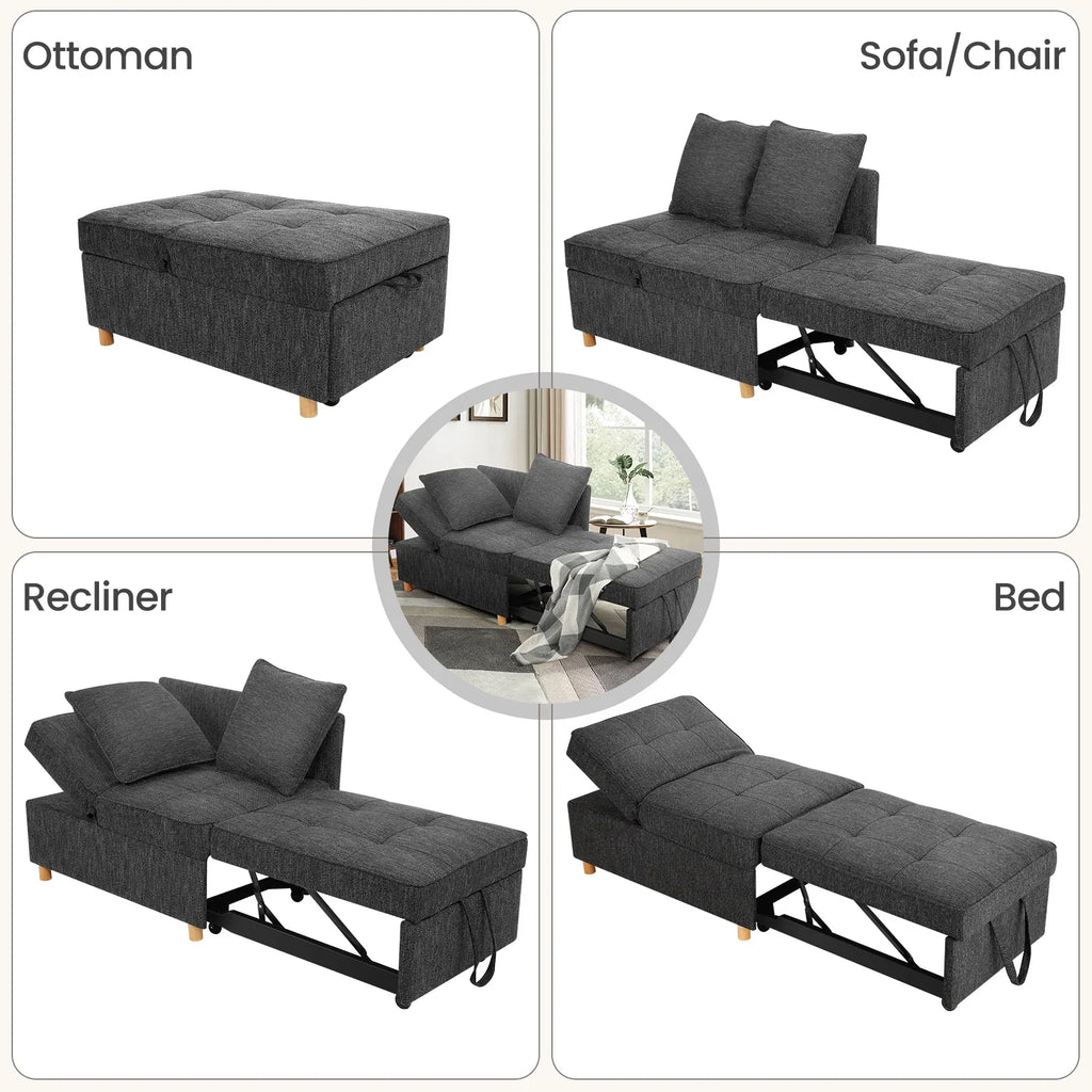 SEJOV 4-in-1 Convertible Sleeper Chair Bed, Linen Sofa Bed for Small Space, Futon Sofa with 2 Throw Pillows for Living Room, Single Recliner with 5 Adjustable Backrest for Bedroom Apartment, Brown