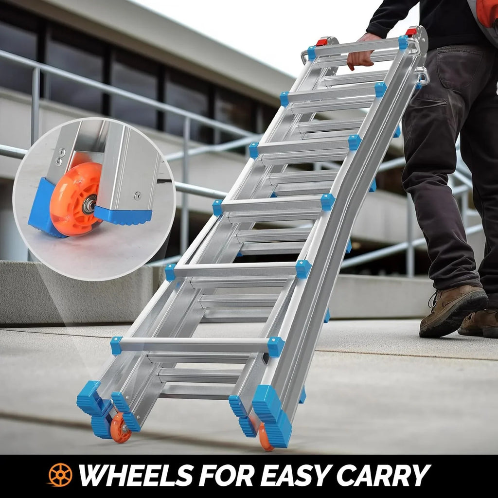 LUISLADDERS Ladder, A Frame 6 Step Ladder Telescoping Ladder, 22 Ft Reach Height Muti Position Folding Ladder Flared Leg & Wheels Design, 330 lbs Capacity Extension Ladder for Household Outdoor Work