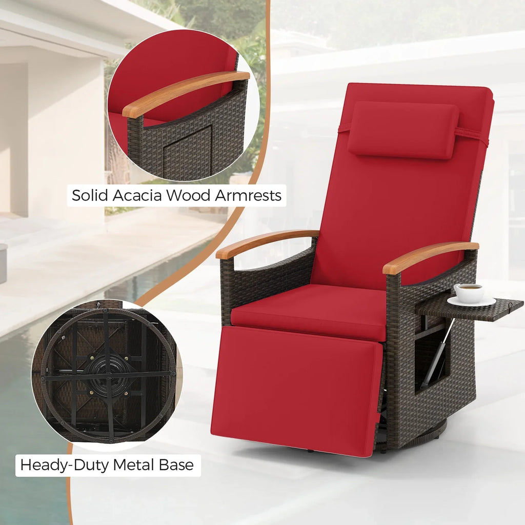 Costway Outdoor 360" Swivel Rattan Recliner Chair Patio Wicker Chaise Lounge Chair Beige