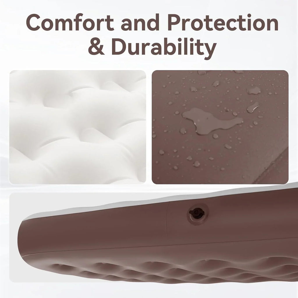 Full Size Air Mattress for Inflatable Portable Blow Up Mattress Sofa Bed with Flocked top-Double Air Couch for Tent Camping(Dark Brown)