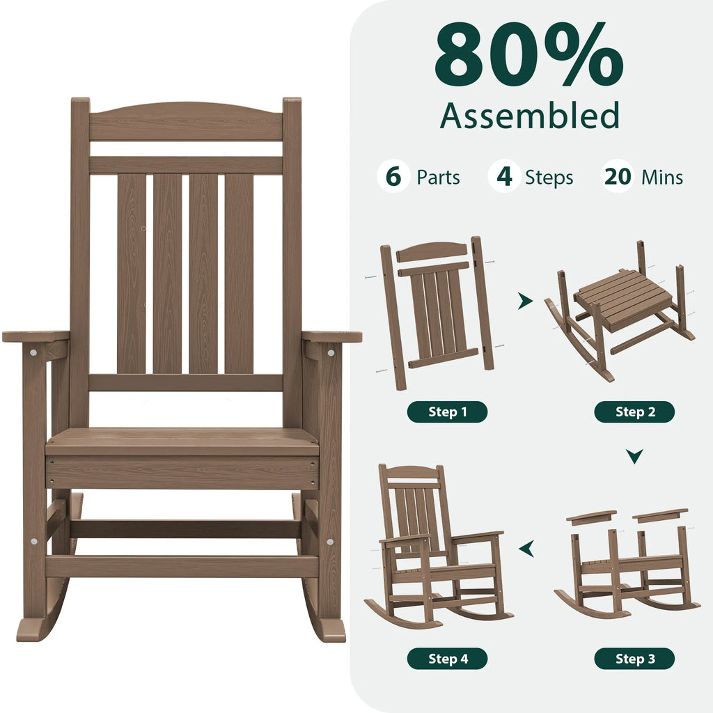 KINGYES HDPE Outdoor Rocking Chairs Set of 2,HDPE Patio Rocker for Porch,Black