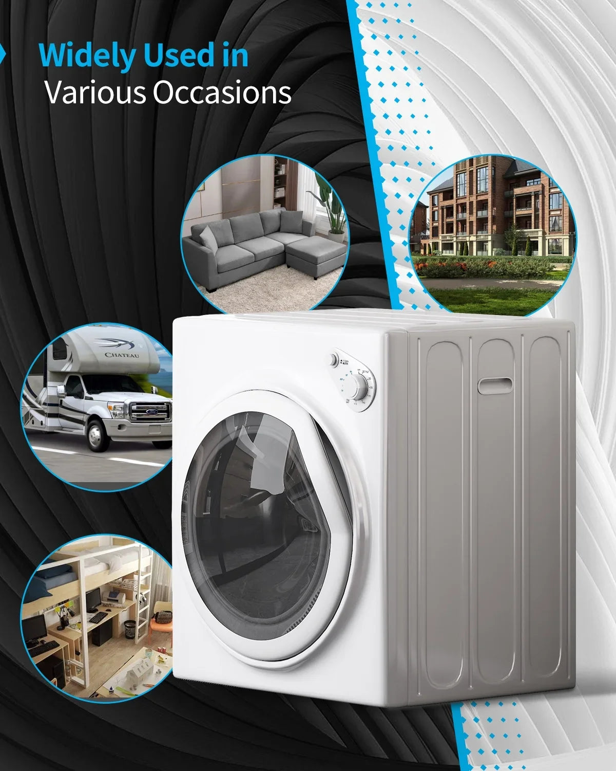 TABU 2.6 cu ft Portable Dryer for Clothes, 8.8 lbs Compact Dryer, Electric Dryer for Apartment,White