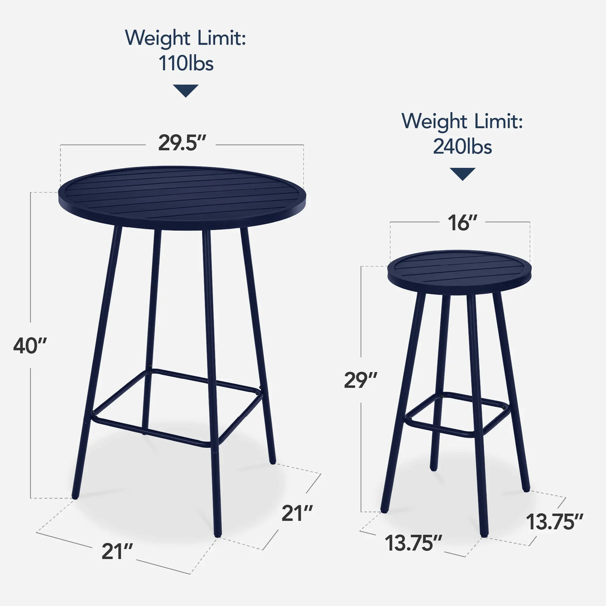 Best Choice Products 3-Piece Steel Patio Bar Height Round Bistro Set w/ Backless Stools, Slatted Design - Black