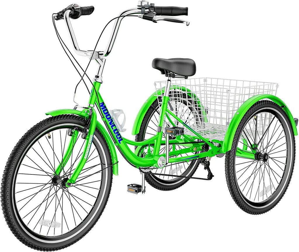 MOONCOOL Adult Tricycles with Rear Basket & Inflator, 24 26 inch 7 Speed 3 Wheel Bikes, Three-Wheeled Bicycles Adult Trike with Backrest for Seniors, Women, Men