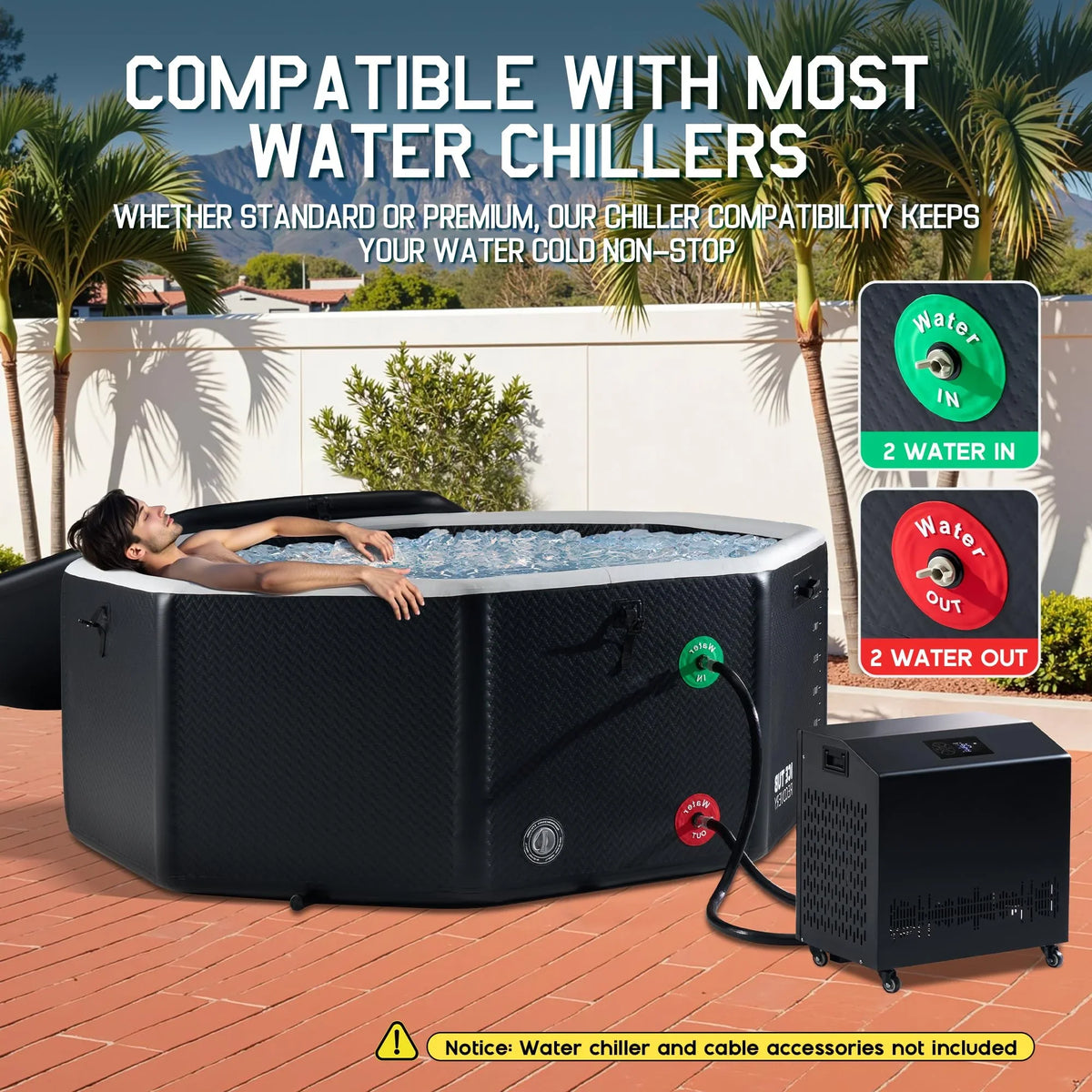 Jocisland Inflatable Cold Plunge Tub for Athletes, Ice Bath Tub with Insulated Lid Non-Slip Mat, Water Chiller Compatible, Portable for Outdoor & Indoor Recovery, 150 Gal, 59"L x 32"W x 28"H