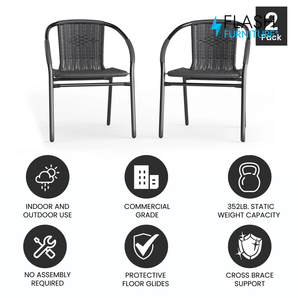 Flash Furniture Lila Indoor/Outdoor Stacking Rattan Patio Chairs, Set of 2, Beige
