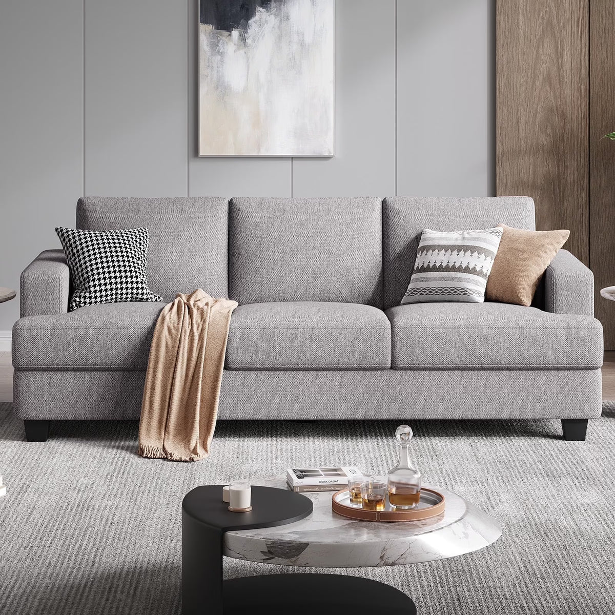 BLAZANT 3 Seater Sofa Oversize, 89" Extra Large Size Sofa Couch with Extra Deep Seats, Modern Loveseat Sofa, Comfortable Fabric, Easy to Install, for Living Room Apartment Lounge, Brown