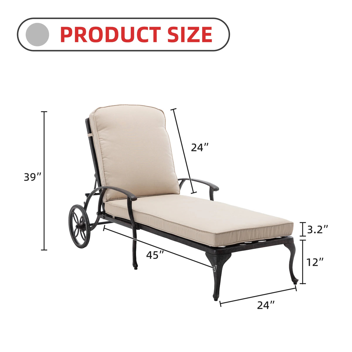 Homefun Aluminum Weatherproof Outdoor Chaise Lounge, Antique Bronze