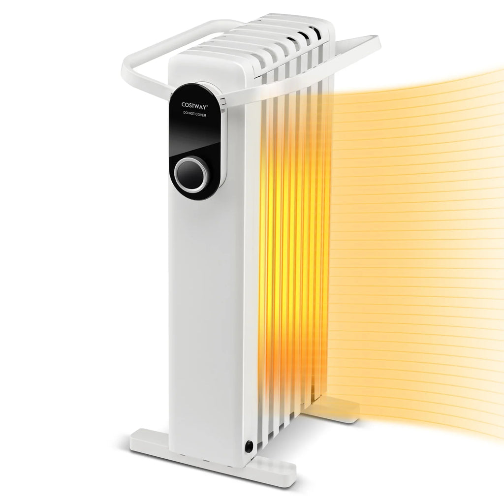 Costway 1500W Electric Space Heater Oil Filled Radiator Heater W/ Foldable Rack White