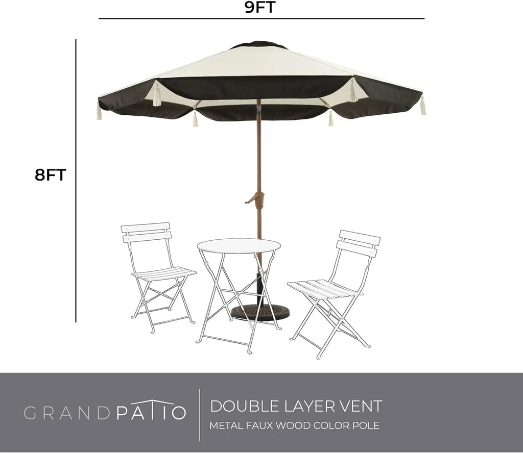 Grand Patio Ourdoor 9 ft Patio Umbrella with Fringe Tessels Market Umbrella & Push Button Tilt & Crank