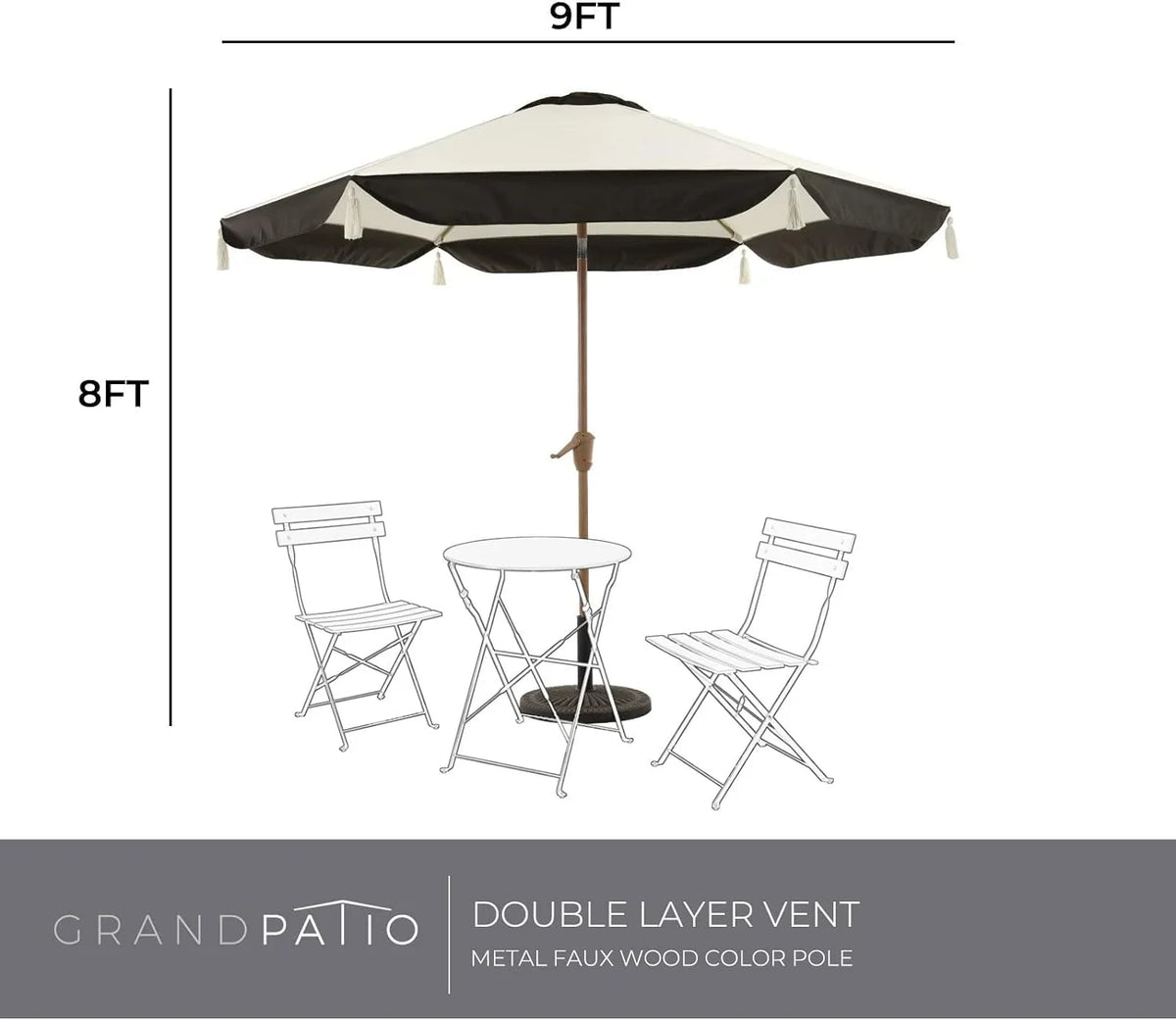 Grand Patio Ourdoor 9 ft Patio Umbrella with Fringe Tessels Market Umbrella & Push Button Tilt & Crank