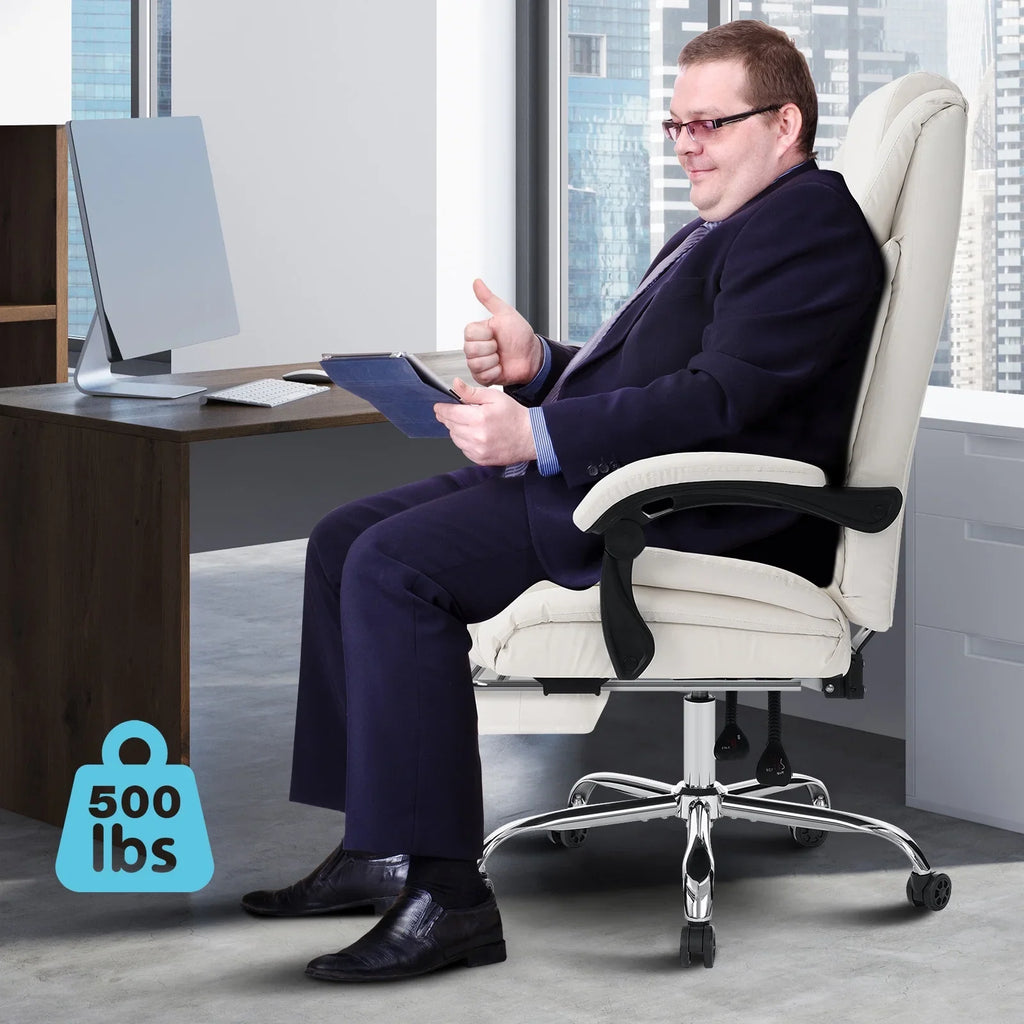 Hoffree Executive Office Chair Big and Tall Office Chair with Footrest Reclining Leather Chair High Back Ergonomic Computer Desk Chair with Lumbar Back Support for Home Office 500lbs, Black