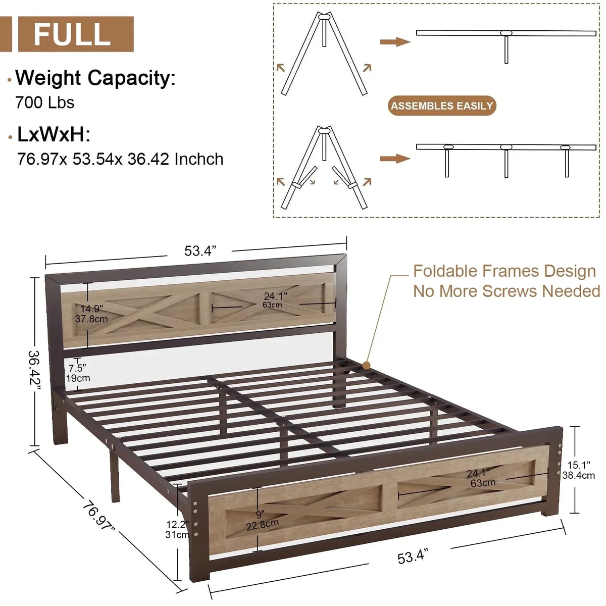 Behost Twin Bed Frame with Headboard and Underbed Storage, Metal Wood Platform Bed Frame Twin, No Box Spring Needed