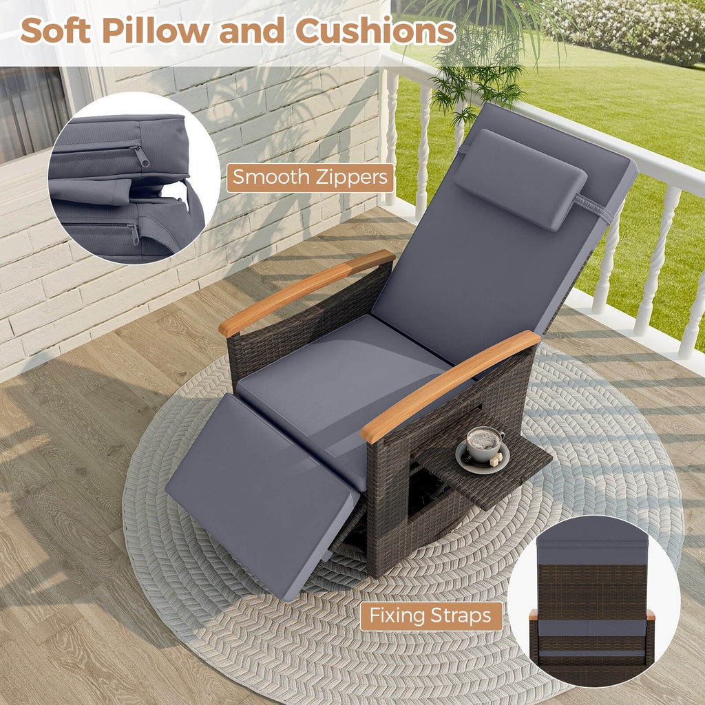Costway Outdoor 360" Swivel Rattan Recliner Chair Patio Wicker Chaise Lounge Chair Beige