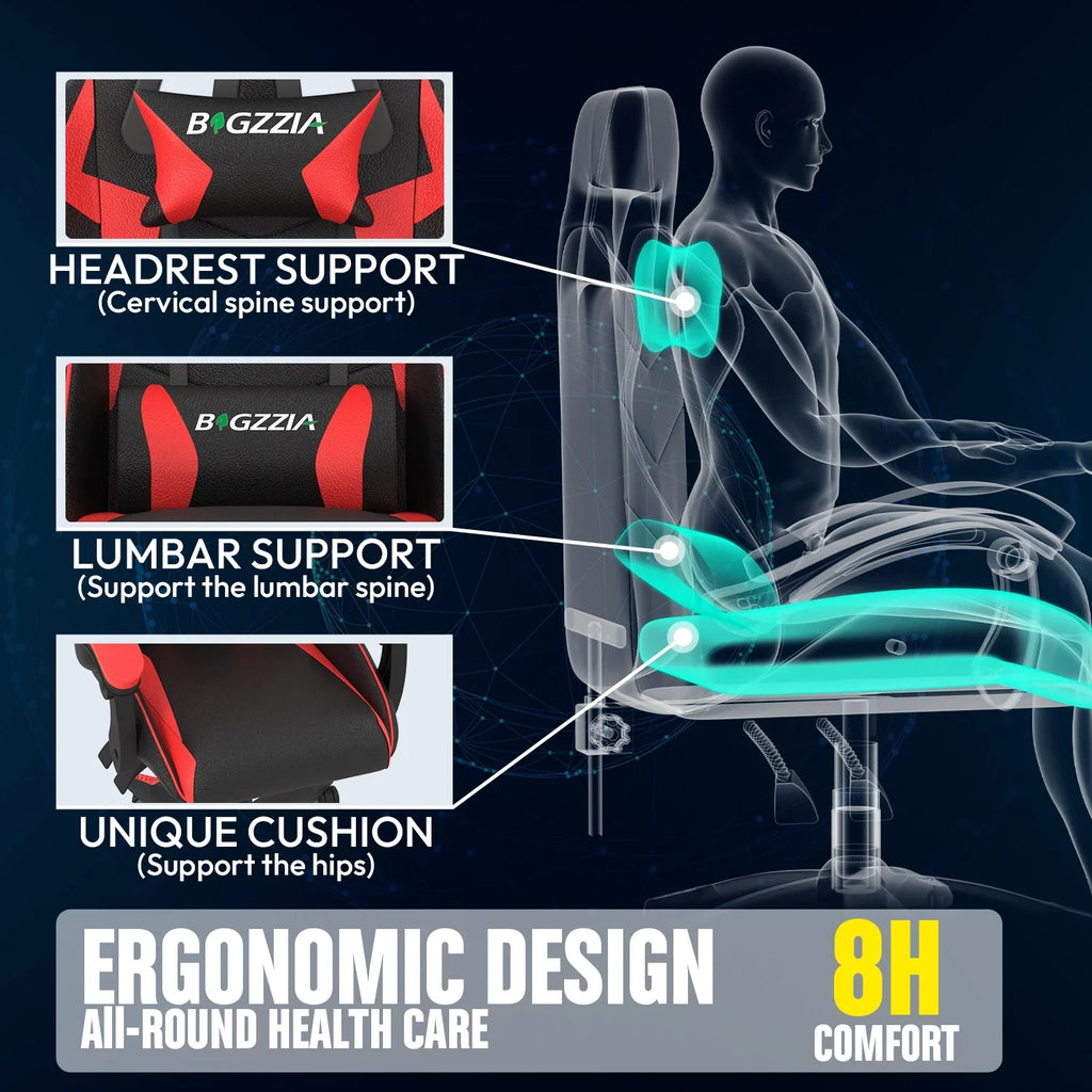 Bigzzia Gaming Chair with Heated Cushion, High Back Video Game Chairs with Pillow and Lumbar Support, Green