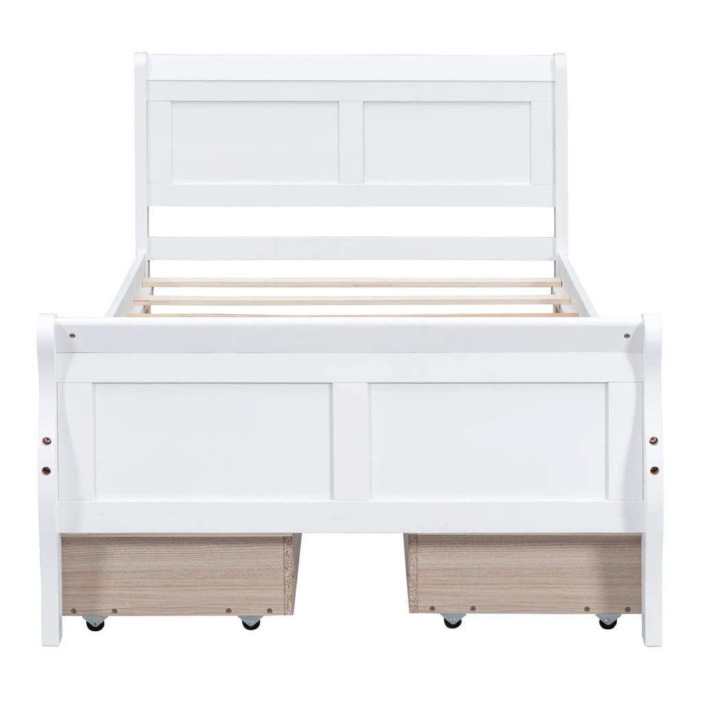 Full Size Wood Platform Bed with 4 Drawers,Storage Bed Frame with Streamlined Headboard and Footboard for Kids, Teens, Boys, Girls,Wooden Slats Support, No Box Spring Needed,Oak