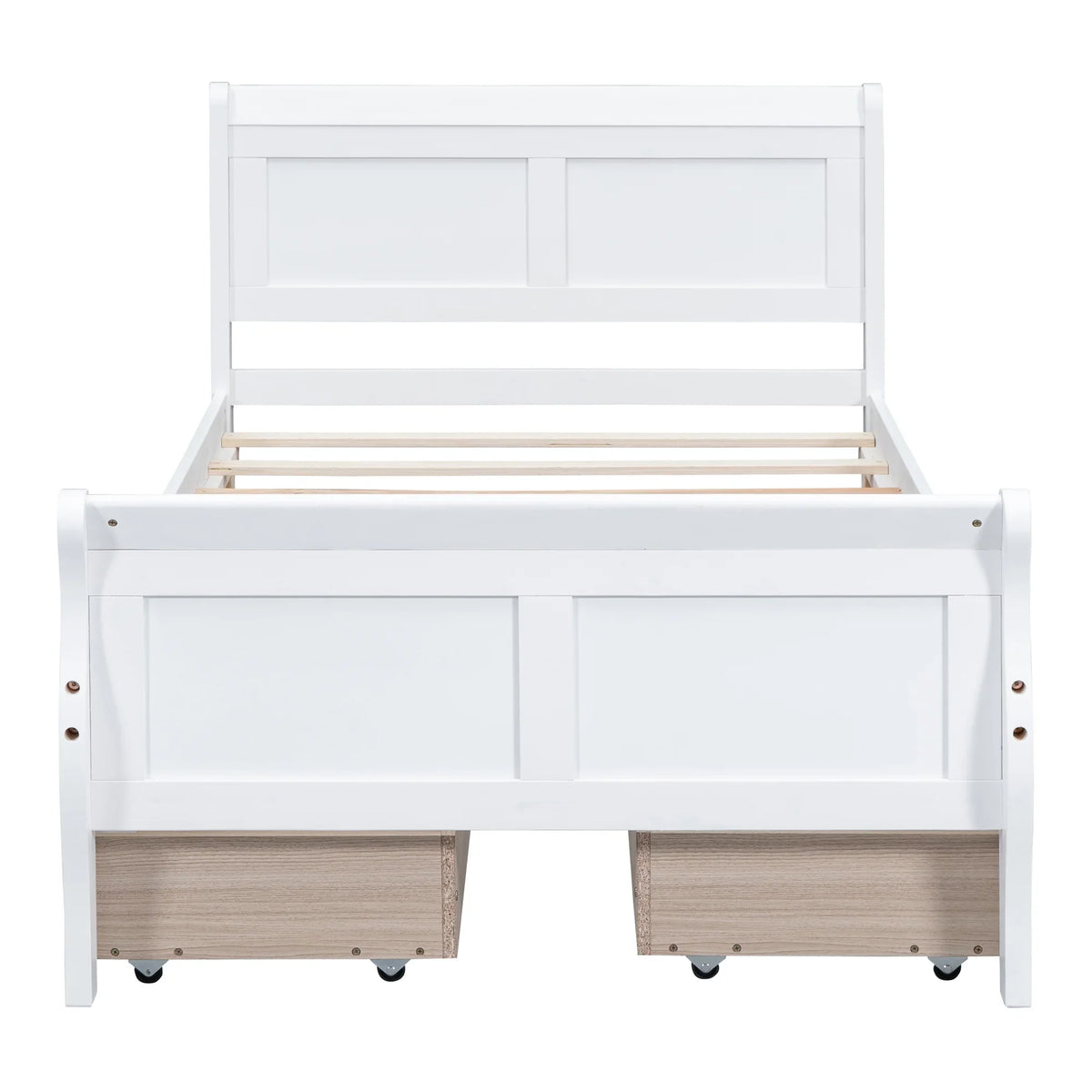 Full Size Wood Platform Bed with 4 Drawers,Storage Bed Frame with Streamlined Headboard and Footboard for Kids, Teens, Boys, Girls,Wooden Slats Support, No Box Spring Needed,Oak