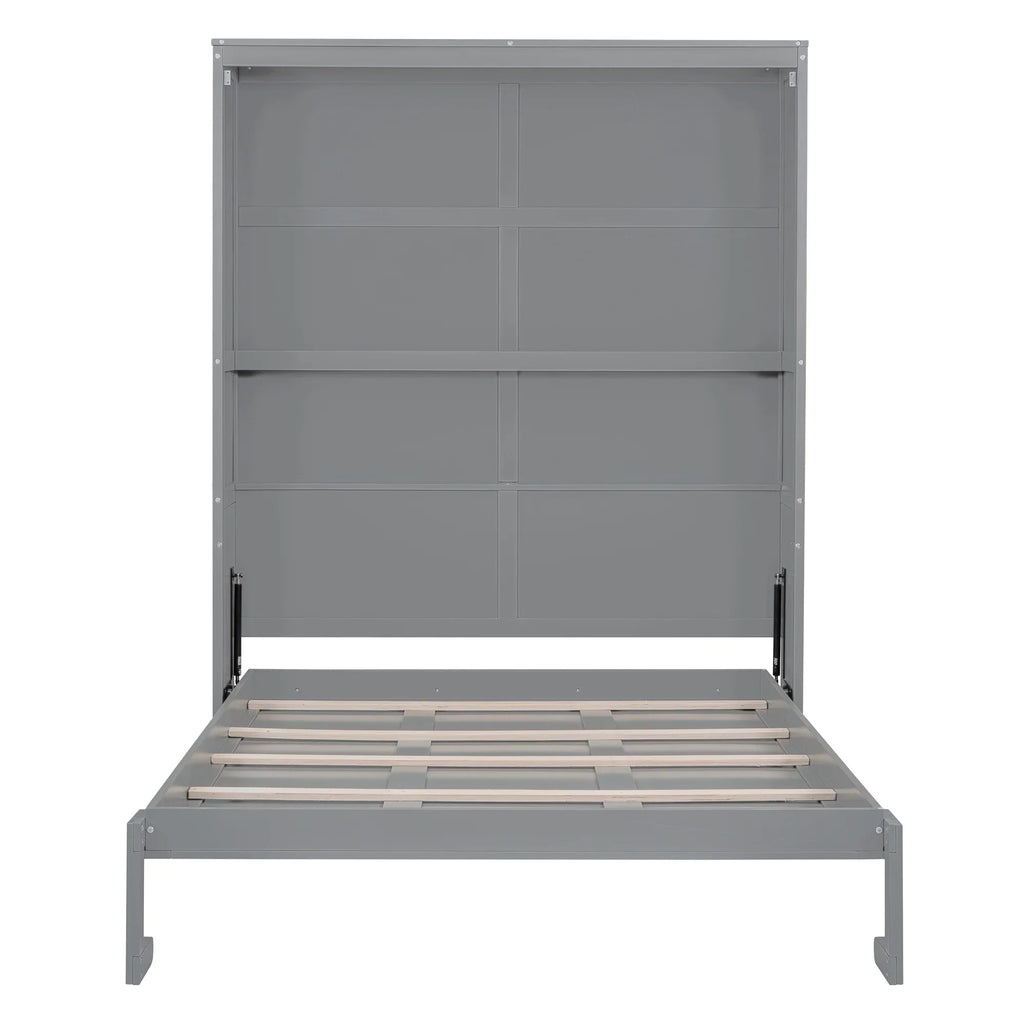 Harper & Bright Designs Full Size Murphy Bed with Shelves, Foldable Wall Bedframe w/Flexible Slats Support, Space-Saving Design, Can Be Folded Into Cabinet, White
