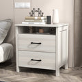 Farmhouse Nightstand with 2 Drawers, Rustic Grey Bedside Table with Open Shelf, Wooden Side End Table for Bedroom
