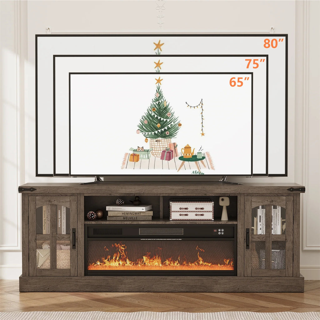 Planntonneo Mid-Century Modern Fluted TV Stand Wooden Media Console Entertainment Center for Living Room, Walnut Color