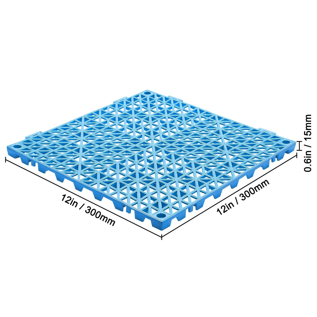 KFFKFF 55 PCS Interlocking Drainage Floor Mat 12" x 12" x 0.6" Modular Interlocking Cushion PVC Non-Slip Drainage Tiles Mats for Pool, Bathroom, Shower, Deck, Patio (Blue)